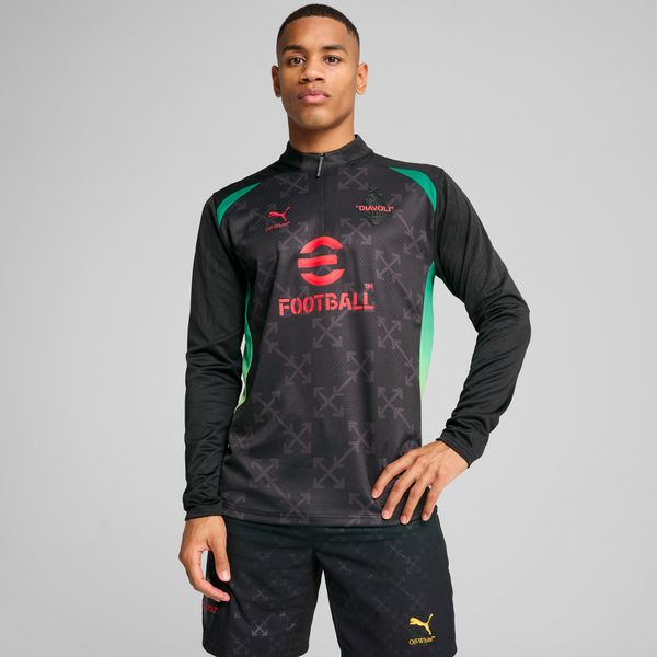 PUMA Men's Puma AC MILAN x OFF-WHITE™ Pre-match Quarter-Zip Top, Black, Size XXL, Clothing