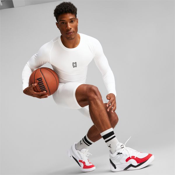 PUMA Men's Puma Hoops Team Long Sleeve Basketball T-Shirt, White, Size XXL, Clothing