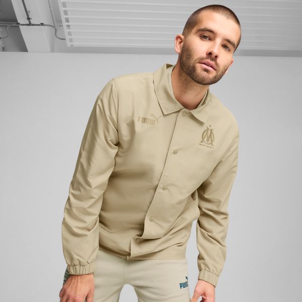 PUMA Men's Puma Olympique de Marseille ftbl CULTURE+ Coach Jacket, Beige, Size M, Clothing