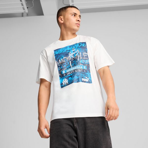 PUMA Men's Puma Olympique de Marseille ftbl NRGY+ T-Shirt, White, Size XS, Clothing