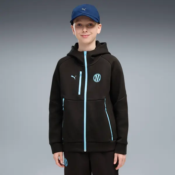 PUMA Olympique de Marseille PUMATECH Full-Zip Hoodie Youth, Clothing, Black/Vibrant Blue, 15-16Y