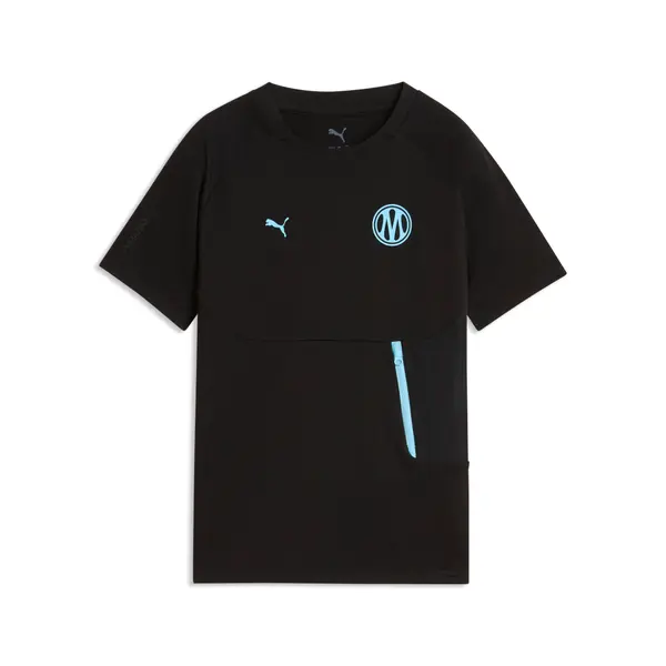 PUMA Olympique de Marseille PUMATECH Pocket Tee Youth, Shop, Black/Vibrant Blue, 15-16Y
