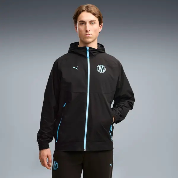 PUMA Olympique de Marseille PUMATECH Woven Full-Zip Jacket Men, Clothing, Black/Vibrant Blue, S