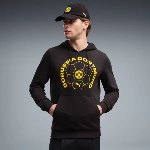 PUMA PUMA Borussia Dortmund ftblCulture Hoodie Men, Clothing, Black/Faster Yellow, S