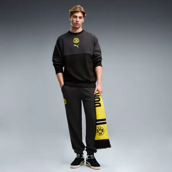 PUMA PUMA Borussia Dortmund ftblCulture Sweat Pants Men, Clothing, Black/Faster Yellow, S