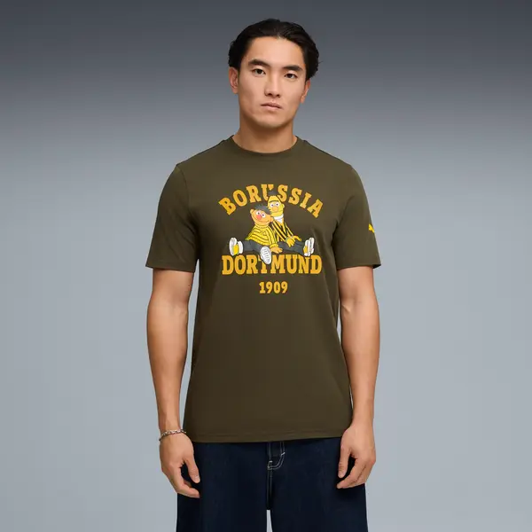 PUMA PUMA Borussia Dortmund x Sesame Street Tee Men, Clothing, Dark Olive/Faster Yellow, S