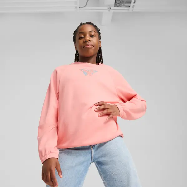 PUMA PUMA BUTTERFLY VIBE Crew Top Youth, Clothing, Pink Fruit, 7-8Y