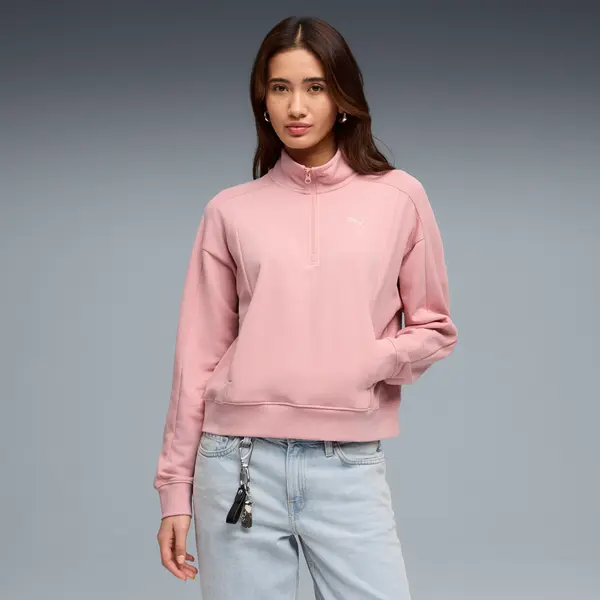 PUMA PUMA Class Relaxed Half-Zip Sweatshirt Women, Clothing, Rosy Outlook, S
