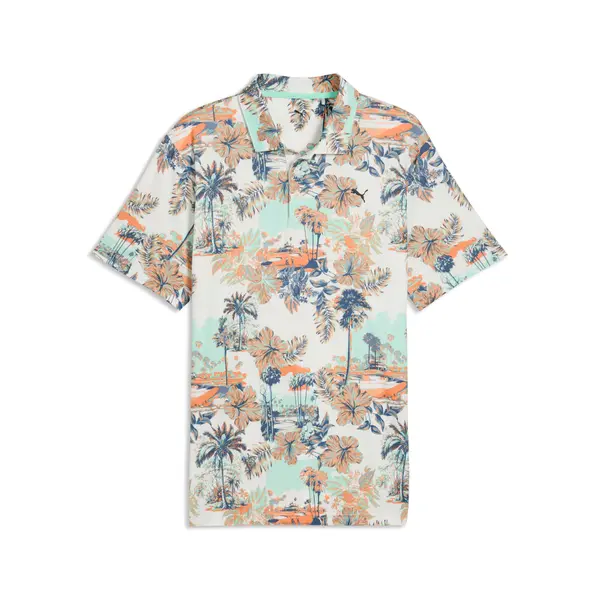 PUMA PUMA CLOUDSPUN Palm Golf Polo Men, Clothing, Warm White/Mint Jelly/Melon Glow, M