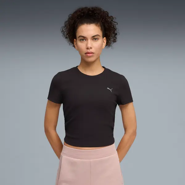 PUMA PUMA CLOUDSPUN Ribbed Slim Training Tee Women, Clothing, Black, XXS