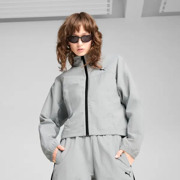 PUMA PUMA DARE TO Oversized Zip-Off Woven Jacket Women, Clothing, Flat Light Gray, L