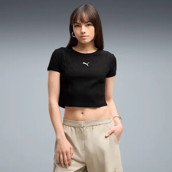 PUMA PUMA Essentials Ribbed Baby Tee Women, Clothing, Black, S