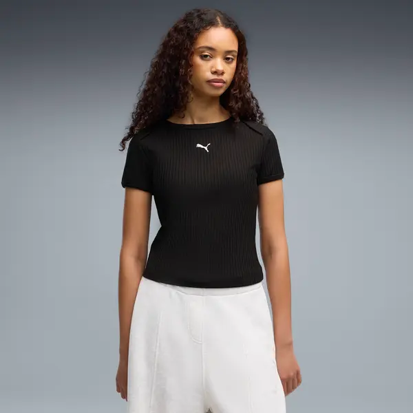 PUMA PUMA Essentials Ribbed Slim Tee Women, Clothing, Black, S