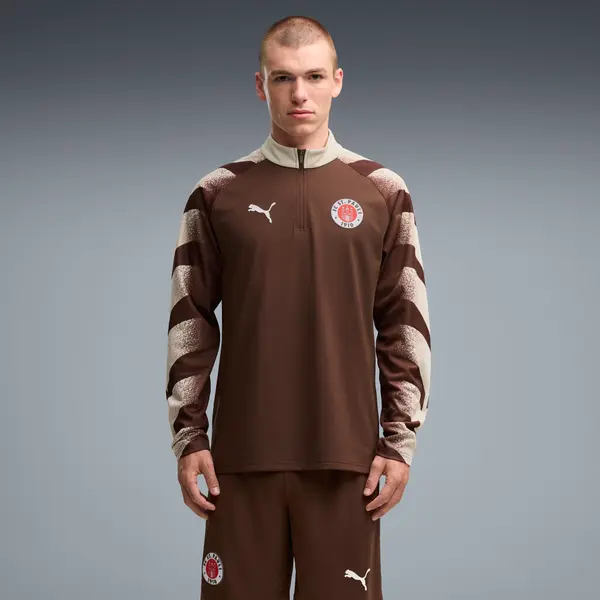 PUMA PUMA FC St. Pauli Quarter-Zip Slim Warm-Up Top Men, Clothing, Espresso Brown/White, S