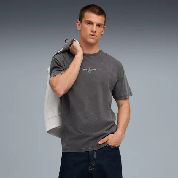 PUMA PUMA Graphic Font Play Relaxed Washed Tee Men, Clothing, Dusky Gray, S