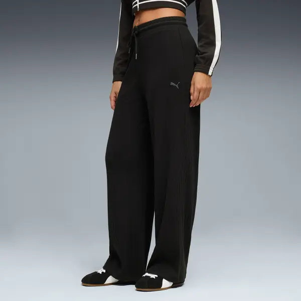 PUMA PUMA HER High-Waist Wide Leg Pants Women, Clothing, Black, S