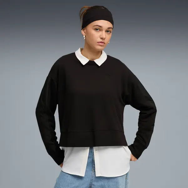 PUMA PUMA HER Relaxed Crew Neck Sweatshirt Women, Clothing, Black, S