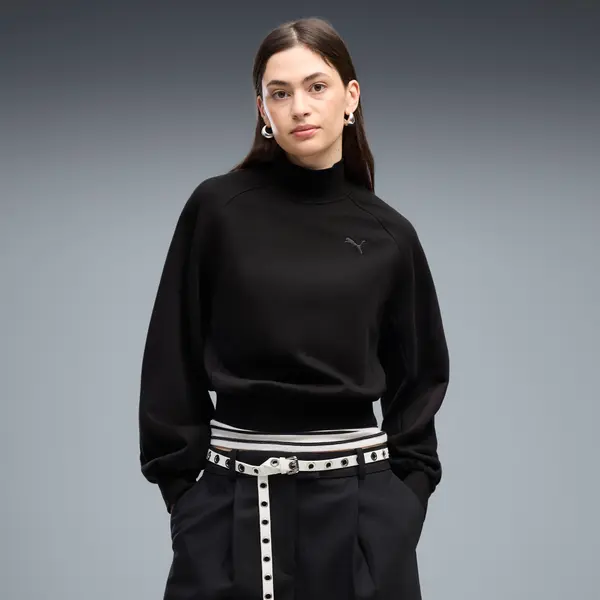 PUMA PUMA HER Relaxed Mock Neck Crew Sweatshirt Women, Clothing, Black, S
