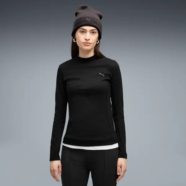 PUMA PUMA HER Slim Rib Long Sleeve Tee Women, Clothing, Black, S