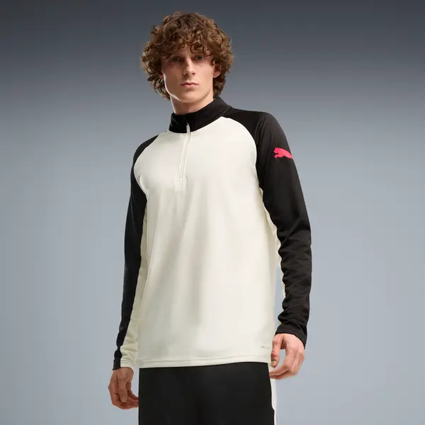 PUMA PUMA IndividualLIGA Quarter-Zip Top Slim Men, Clothing, Sugared Almond/Ultra Red/Black, S