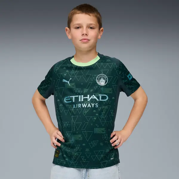 PUMA PUMA Manchester City 25/26 Fourth Jersey Youth, Clothing, Green Terrain, 15-16Y