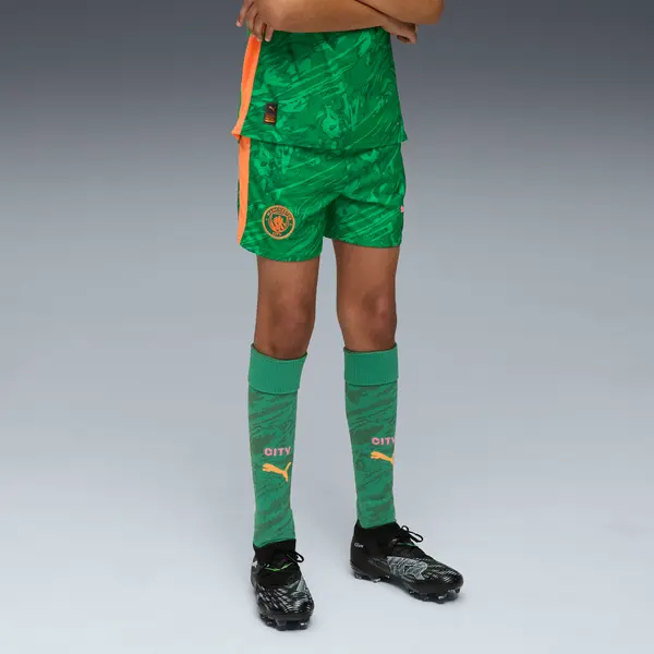 PUMA PUMA Manchester City 25/26 Goalkeeper Shorts Youth, Clothing, Archive Green/Heat Fire, 15-16Y