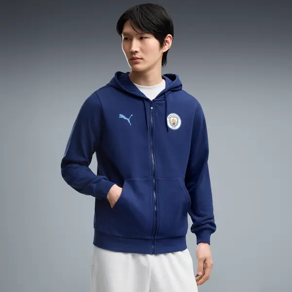 PUMA PUMA Manchester City ftblCulture Hooded Jacket Men, Clothing, Blue Jewel/Light Blue, S