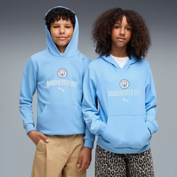 PUMA PUMA Manchester City ftblCulture Hoodie Youth, Clothing, Light Blue/Dewdrop, 15-16Y