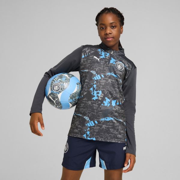 PUMA Puma Manchester City Pre-match Quarter-Zip Top Youth, Gray, Size 5-6Y, Clothing