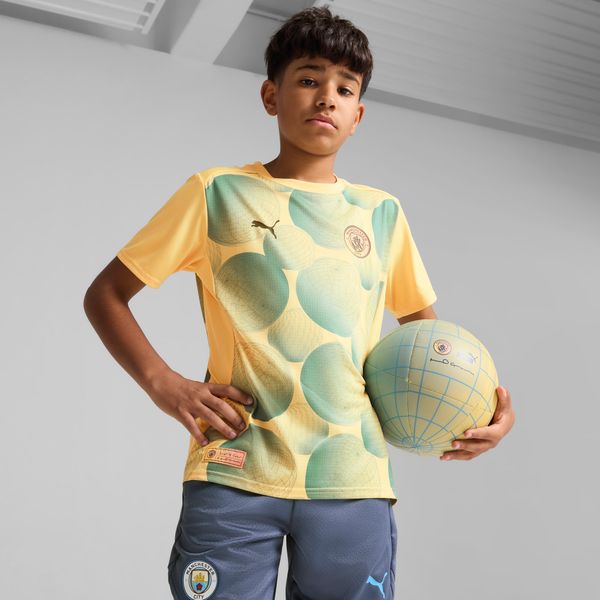 PUMA Puma Manchester City Pre-match Short Sleeve Jersey Youth, Yellow, Size 7-8Y, Clothing