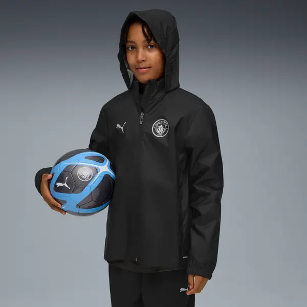 PUMA PUMA Manchester City Training All-Weather Jacket Youth, Clothing, Black/Silver, 15-16Y