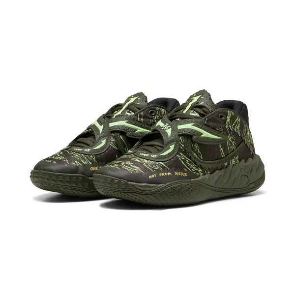 PUMA PUMA MB.05 Camo Basketball Shoes Youth, Shop, Dark Olive/Fizzy Light/Black, 35.5