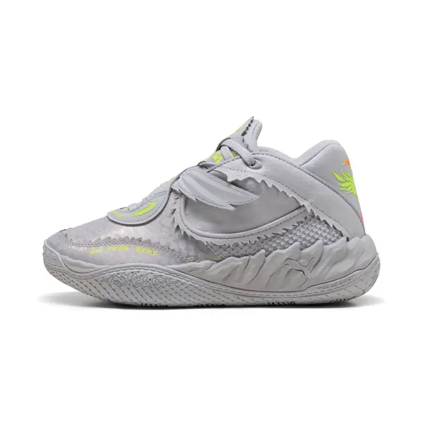 PUMA PUMA MB.05 Metallic Basketball Shoes Youth, Shoes, Vibrant Silver/Yellow Alert/Glowing Red, 35.5