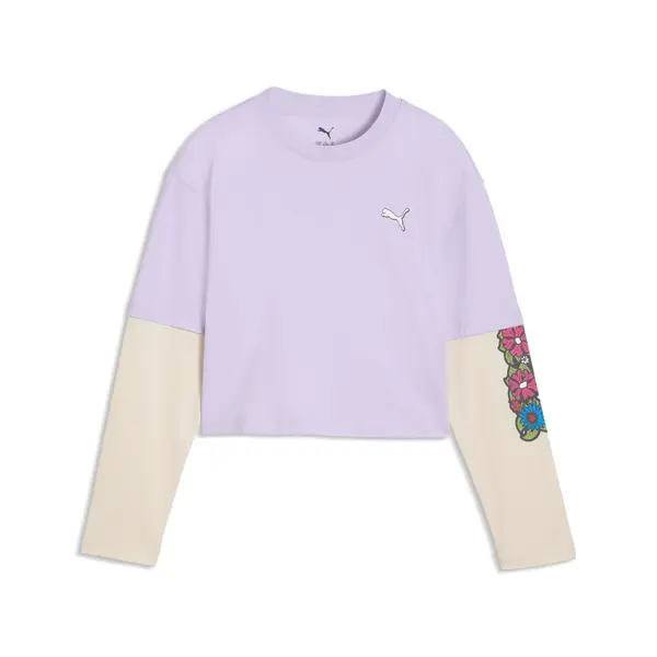 PUMA PUMA MID 90s Relaxed Layered Cropped Long Sleeve Tee Youth, Age, Light Lavender, 15-16Y
