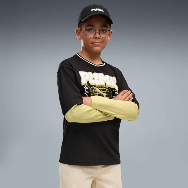 PUMA PUMA MID 90s Relaxed Layered Long Sleeve Tee Youth, Kids, Black, 15-16Y