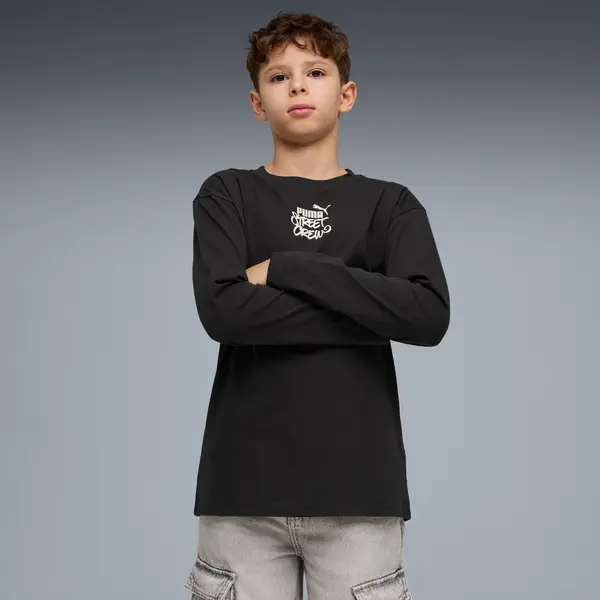 PUMA PUMA MID 90s Relaxed Long Sleeve Tee Youth, Clothing, Black, 15-16Y