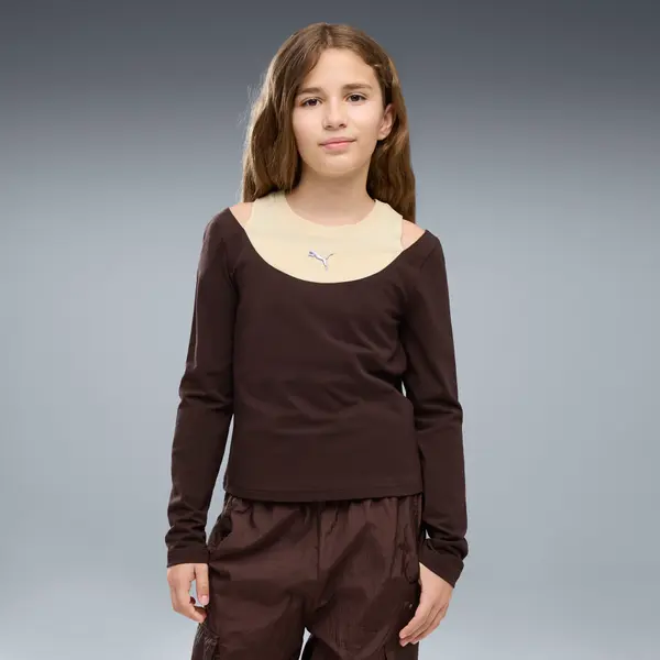 PUMA PUMA Midnight Shadow Slim Long Sleeve Tee Youth, Clothing, Chocolate Fondue, 15-16Y
