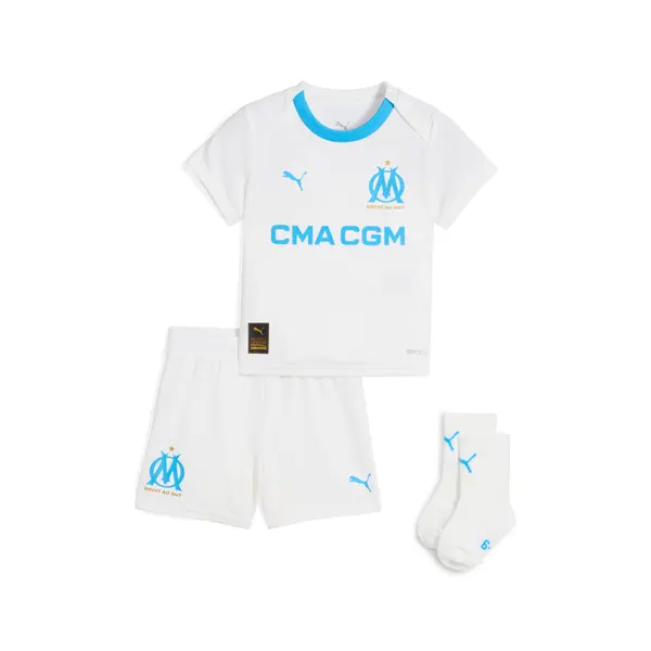 PUMA PUMA Olympique de Marseille 25/26 Home Babykit Toddler, Clothing, White/Azure, 4-6M