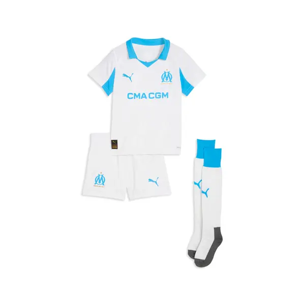 PUMA PUMA Olympique de Marseille 25/26 Home Minikit Kids, Clothing, White/Azure, 4-5Y