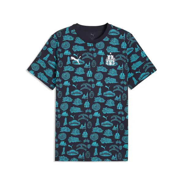 PUMA PUMA Olympique de Marseille FtblCulture All-Over Print Tee Men, Sport, Navy/White, S