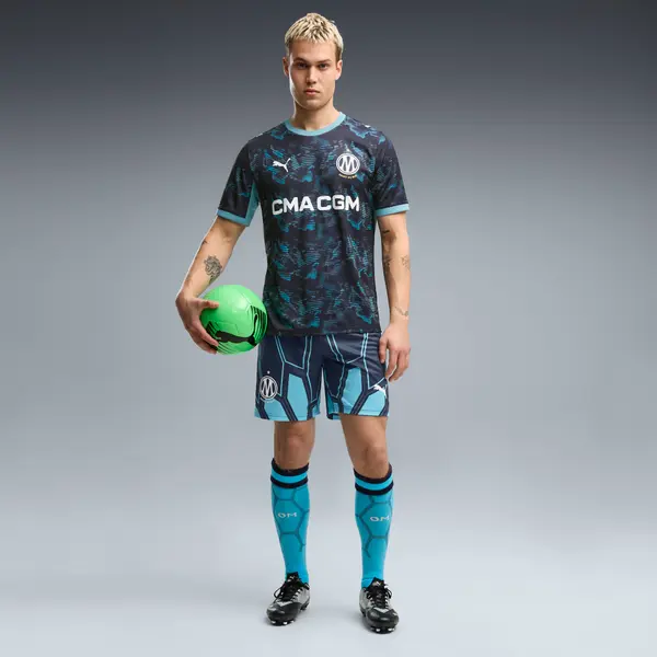 PUMA PUMA Olympique de Marseille Goalkeeper Shorts Men, Clothing, Bright Aqua/Club Navy, S