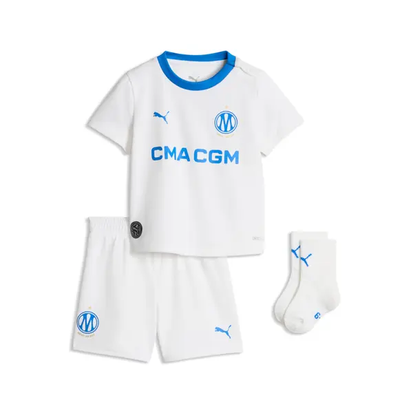 PUMA PUMA Olympique de Marseille Home Baby Kit Toddlers, Clothing, White/Royal, 4-6M