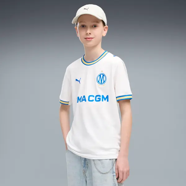 PUMA PUMA Olympique de Marseille Home Jersey Youth, Clothing, White/Royal, 15-16Y