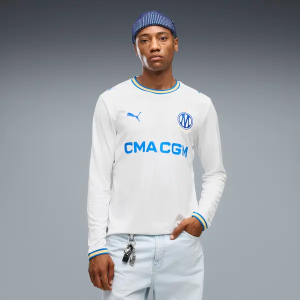 PUMA PUMA Olympique de Marseille Home Long Sleeve Jersey Men, Clothing, White/Royal, S