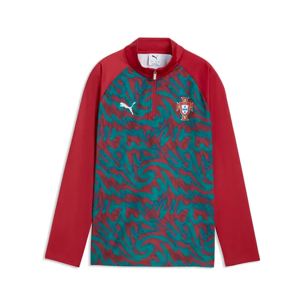 PUMA PUMA Portugal Warmup Quarter-Zip Top Youth, Football, Club Red/Green Lagoon, 15-16Y