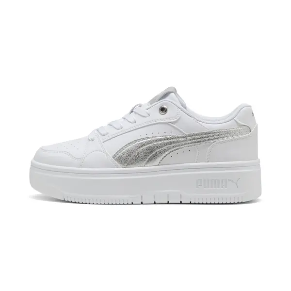 PUMA PUMA Rebound Femme Low Metallic Sneakers Women, Shoes, White/Silver/Feather Gray, 35.5