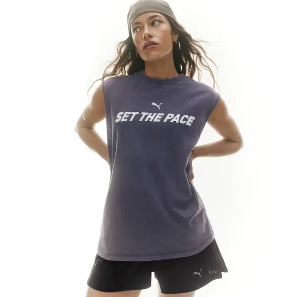 PUMA PUMA Run Culture Collective Relaxed Washed Sleeveless Graphic Tee Women, Clothing, Inky Depths, S