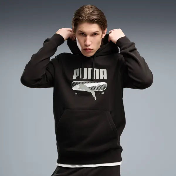 PUMA PUMA Sport Logo Play Fleece Hoodie Men, Clothing, Black, S