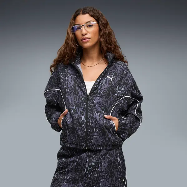 PUMA PUMA Sport Relaxed Animal Printed Full-Zip Jacket Women, Clothing, Inky Depths, S