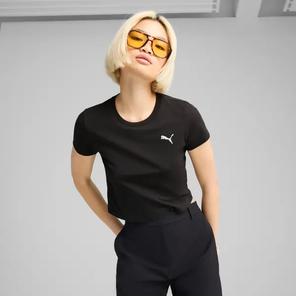 PUMA PUMA WARDROBE Essentials Baby Tee Women, Clothing, Black, S